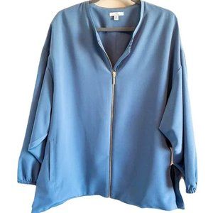 H By Halston  Women's Full-Zip Front Oversized Bomber Jacket Sky Blue Size M/M